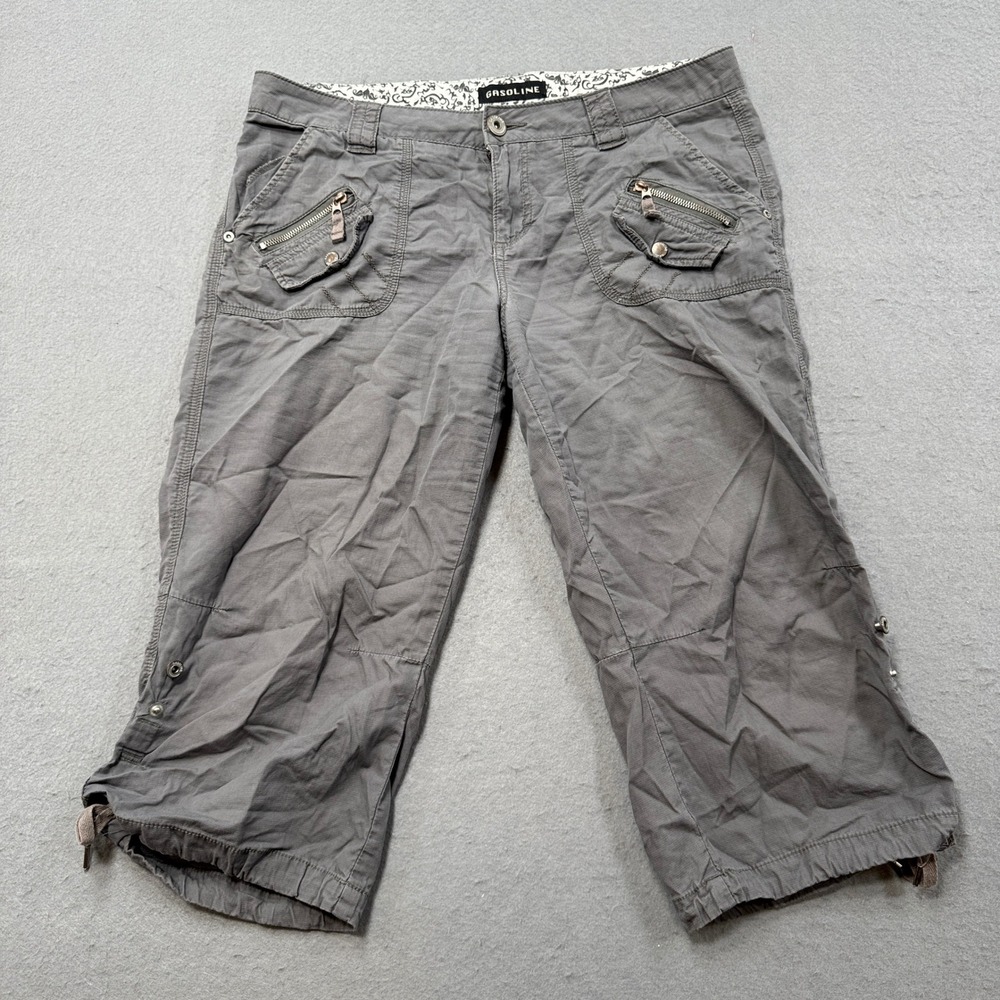 Gasoline Cargo Pants Women's 10 Gray Capri Cropped Baggy Fit Cotton Streetwear
